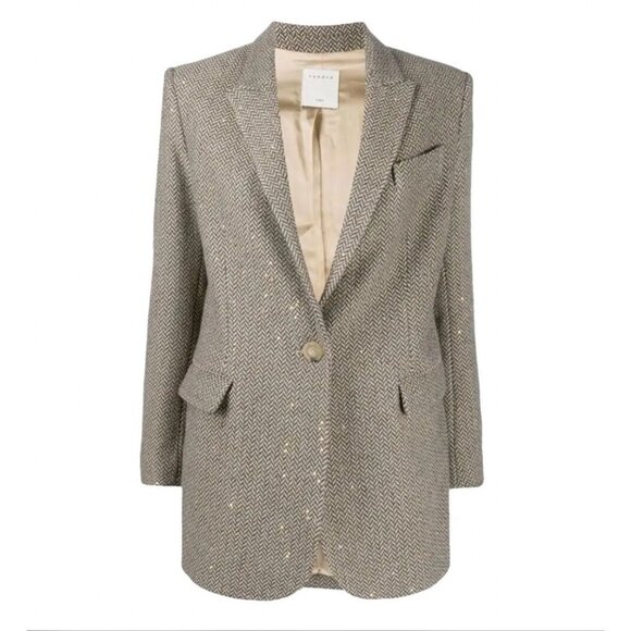 Sandro Paule Wool Blend Herringbone Blazer Jacket with Sequins - Picture 1 of 10